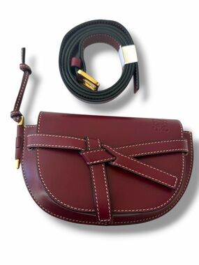 Authentic LOEWE Gate Bumbag Original 2019 Debut Burgundy Calfskin Mini
